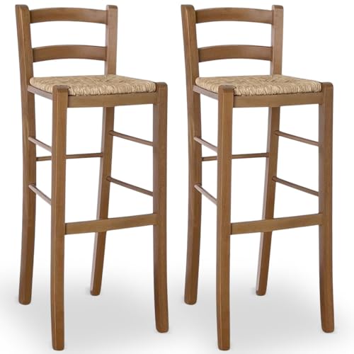 OKAFFAREFATTO MADDALONI Set mit 2 Barhockern, 80 cm hoch, Walnussholz hell, mit Rückenlehne und Sitzfläche aus Stroh OKAFFAREFATTO MADDALONI Set mit 2 Barhockern, 80 cm hoch, Walnussholz hell, mit Rückenlehne und Sitzfläche aus Stroh von OKAFFAREFATTO MADDALONI