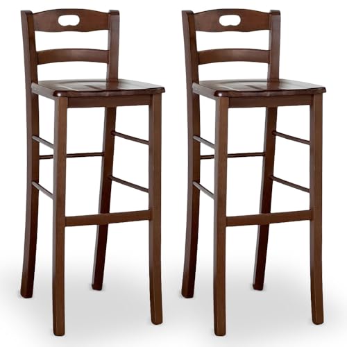 OKAFFAREFATTO MADDALONI Set mit 2 Barhockern, Höhe 80 cm, aus dunklem Walnussholz mit Topflappen in der Rückenlehne und Sitzfläche aus Massivholz OKAFFAREFATTO MADDALONI Set mit 2 Barhockern, Höhe 80 cm, aus dunklem Walnussholz mit Topflappen in der Rückenlehne und Sitzfläche aus Massivholz von OKAFFAREFATTO MADDALONI
