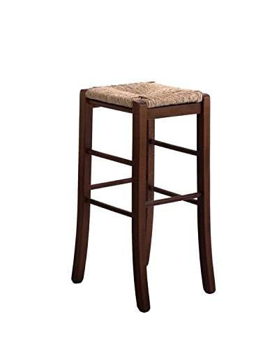 Stuhl Hocker Massivholz mit Sitzfläche Stroh quadratisch H 67 cm-terra neuen bereits montiert Farbe Nussbaum dunkel von OKAFFAREFATTO MADDALONI