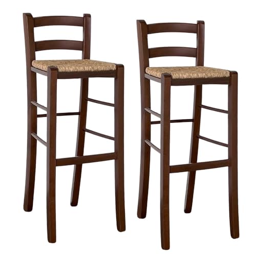 okAffareFatto di Zimbardi Costanza Barhocker 2er Set aus dunklem Walnussholz H 80 cm mit Sitzfläche aus Stroh okAffareFatto di Zimbardi Costanza Barhocker 2er Set aus dunklem Walnussholz H 80 cm mit Sitzfläche aus Stroh von OKAFFAREFATTO MADDALONI