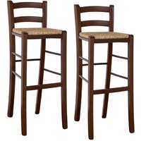 Barhocker 2er Set aus dunklem Nussbaum h 80 cm mit Strohsitz Barhocker 2er Set aus dunklem Nussbaum h 80 cm mit Strohsitz von OKAFFAREFATTO