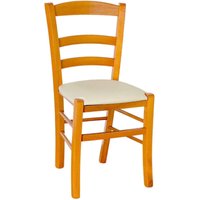 Bauernstuhl aus Kirschholz mit beigem Kunstledersitz von OKAFFAREFATTO