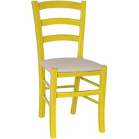 Gelber Venice-Holzstuhl mit beige-cremefarbenem Kunstledersitz Gelber Venice-Holzstuhl mit beige-cremefarbenem Kunstledersitz von OKAFFAREFATTO