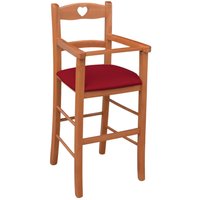 Hochstuhl aus kirschfarbenem Holz mit gepolsterter Sitzfläche aus rotem Kunstleder Hochstuhl aus kirschfarbenem Holz mit gepolsterter Sitzfläche aus rotem Kunstleder von OKAFFAREFATTO