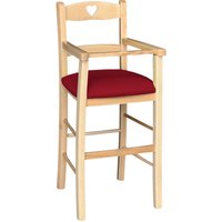 Hochstuhl aus naturfarbenem Holz mit gepolsterter Sitzfläche aus rotem Kunstleder von OKAFFAREFATTO