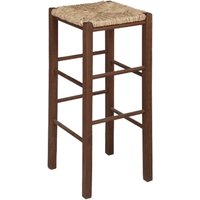 Okaffarefatto - Hocker h 70 cm aus dunklem Nussbaumholz mit quadratischer Sitzfläche aus Stroh von OKAFFAREFATTO