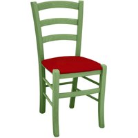 Holzstuhl Venezia grün mit roter Sitzfläche aus Kunstleder von OKAFFAREFATTO