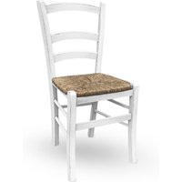 Weißer, antiker venezianischer Holzstuhl mit Sitz aus Sumpfstroh von OKAFFAREFATTO