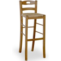 Barhocker aus hellem Nussbaum mit Griff h 80 cm Sitz aus Stroh von OKAFFAREFATTO