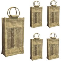 Okaffarefatto - Doppelte Flaschenhaltertasche aus Jutestoff mit Holzgriffen x 5 Stück von OKAFFAREFATTO
