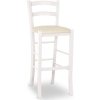 Hocker Venezia aus lackiertem Holz weiß Anilina h 73 Sitz Kunstleder beige von OKAFFAREFATTO