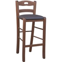Okaffarefatto - Hocker aus dunklem Nussbaum mit Loch in der Rückenlehne h66 Sitzfläche Kunstleder braun von OKAFFAREFATTO