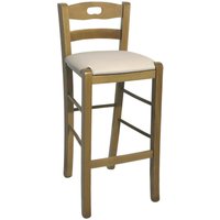Okaffarefatto - Hocker aus hellem Nussbaum mit Loch in der Rückenlehne h66 Sitzfläche aus Kunstleder beige von OKAFFAREFATTO