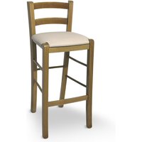 Okaffarefatto - Hocker aus hellem Nussbaumholz mit Rückenlehne h 66 cm mit Sitzfläche aus Kunstleder beige von OKAFFAREFATTO