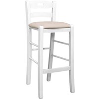 Okaffarefatto - Hocker aus weißem Holz mit Loch in der Rückenlehne h66 Sitzfläche aus Kunstleder beige von OKAFFAREFATTO