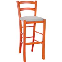 Okaffarefatto - Hoher Hocker aus orangefarbenem Holz, h 73 cm, mit hellgrauem Kunstledersitz von OKAFFAREFATTO