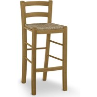 Okaffarefatto - Holzhocker in heller Walnussfarbe mit Strohrückenlehne, h 67 cm von OKAFFAREFATTO