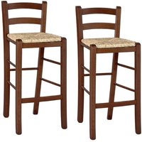 Okaffarefatto - Set aus 2 Barhockern aus Holz mit Sitzfläche aus dunklem Walnussstroh, Höhe 67 cm von OKAFFAREFATTO
