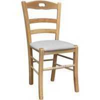 Stuhl Loris Holz Natur mit gepolsterter Sitz Kunstleder hellgrau von OKAFFAREFATTO