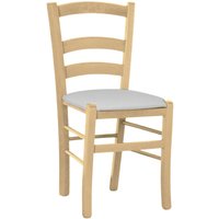 Stuhl aus Holz Venedig Natur mit Sitz in Kunstleder hellgrau Stuhl aus Holz Venedig Natur mit Sitz in Kunstleder hellgrau von OKAFFAREFATTO