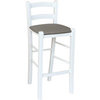 Okaffarefatto - Weißer Holzhockersitz aus taubengrauem Kunstleder, Höhe 67 cm vom Boden bis zur Sitzfläche von OKAFFAREFATTO