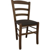 Rustikaler Stuhl aus dunklem Walnussholz mit braun gepolstertem Sitz von OKAFFAREFATTO