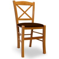 Stuhl Venezia aus Kirschholz mit kreuzförmiger Rückenlehne, Sitzfläche aus braunem Kunstleder von OKAFFAREFATTO