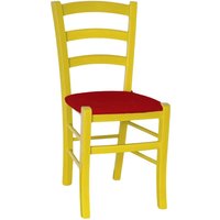 Stuhl aus Holz Venedig gelb mit Sitz Kunstleder rot von OKAFFAREFATTO