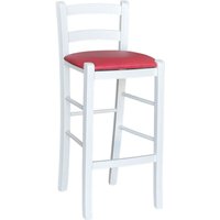 Weißer Holzhocker mit rotem Kunstledersitz, Höhe 67 cm vom Boden bis zur Sitzfläche von OKAFFAREFATTO