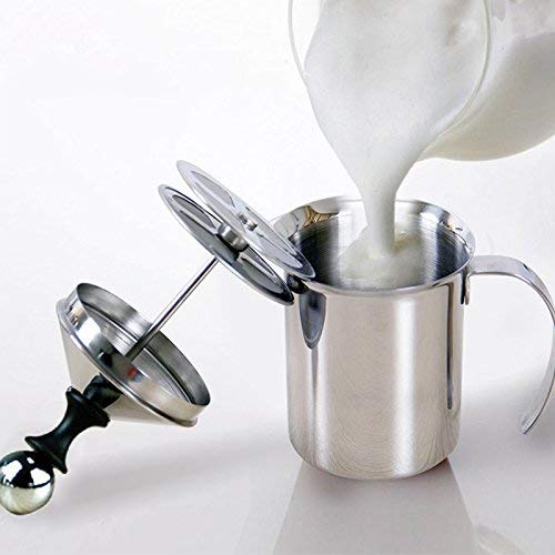 Milchaufschäumer Manuell - 400ML/800ML Edelstahl Doppel Mesh Kaffee Cappuccino Schäumer Creamer Foam Maker (Größe : 400ML) von OKBY