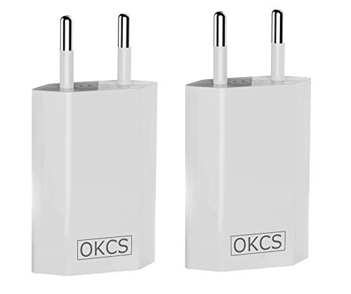 OKCS 5W 2X USB Netzteil - Netzstecker Adapter 5V / 1A kompatibel für Smartphones/Tablets/eBook Reader/iPhone/Galaxy / P10 P20 / Xperia/etc. - White von OKCS