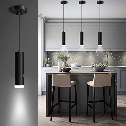 OKELI LED Pendelleuchten,22cm Schwarze Moderne Kücheninsel Hängeleuchte,20W 4000K Einstellbare Fokus-Pendelleuchte Mini-Höhenverstellbar Hängelampe für Kücheninsel,Esszimmer,Bar(1 Pack) von OKELI