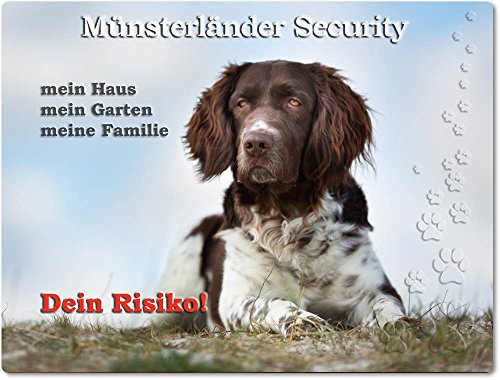 Merchandise for Fans Warnschild - Schild aus Aluminium - Motiv: Kleiner Münsterländer Security (01) von Merchandise for Fans