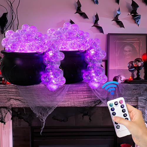 OKESYO 2 Stück Halloween Hexenkessel mit 40 Bubble Lichtkugel und Fernbedienung, DIY Hexen Kessel Deko mit Lichterkette für Halloween, Karneval, Party, 8 Modi, Großer von OKESYO