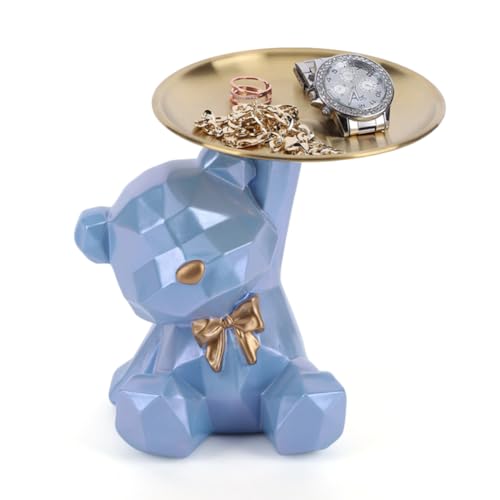 OKESYO Bär Deko Bär Skulptur Deko mit Tablett Bären Tablett Deko Harz Tier Skulptur Deko für Wohnzimmer, Eingangsbereich, Büro, Schreibtischdekoration von OKESYO