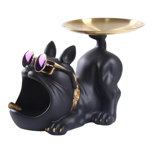 OKESYO Bulldogge Skulptur Deko, Französische Bulldogge Tablett Deko, Bulldogge Tablett Deko, Hund Deko Geschenk für Wohnzimmer, Eingangsbereich, Büro, Schreibtischdekoration von OKESYO