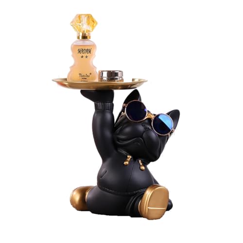 OKESYO Bulldogge Skulptur mit Tablett, Französische Bulldogge Tablett Deko, Wohnzimmer Büro Moderne Ornamente, Geschenk für Frauen Männer Mama OKESYO Bulldogge Skulptur mit Tablett, Französische Bulldogge Tablett Deko, Wohnzimmer Büro Moderne Ornamente, Geschenk für Frauen Männer Mama von OKESYO