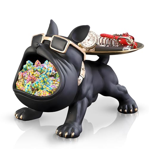 OKESYO Französische Bulldogge Skulptur und Tablett Deko - Moderne Hund Dekoration für Wohnzimmer und Büro - Geschenk für Frauen, Männer, Mama von OKESYO