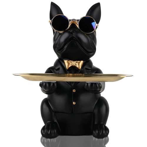 OKESYO Bulldogge Skulptur Deko, Französische Bulldogge Tablett Deko, Bulldogge Tablett Deko, Hund Deko Geschenk für Wohnzimmer, Eingangsbereich, Büro, Schreibtischdekoration von OKESYO