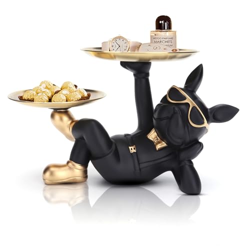 OKESYO Französische Bulldogge Tablett Deko, Hund Skulptur, Geschenk für Wohnzimmer, Eingangsbereich, Büro, Schreibtischdekoration von OKESYO