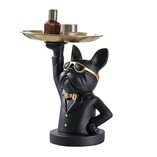 OKESYO Französische Bulldogge Skulptur - Bulldogge Tablett Deko, Hund Deko Geschenk für Wohnzimmer, Eingangsbereich, Büro, Schreibtischdekoration von OKESYO
