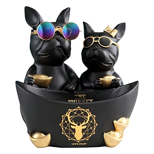 OKESYO Französische Bulldogge Tablett Deko, Dekofigur, Butler Figur Hund, Harz Skulptur Desktop Ornament für Bücherregal, Büro, Wohnzimmer, J - Schwarz von OKESYO