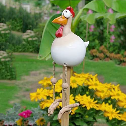 OKESYO Keramik Huhn Gartendeko Harz Gartenstecker Tierfigur Huhn Gartenstecker Handarbeit Keramikfigur Gartendeko Terrasse Wetterfest Huhn Gartenstecker Figur, Weiß von OKESYO