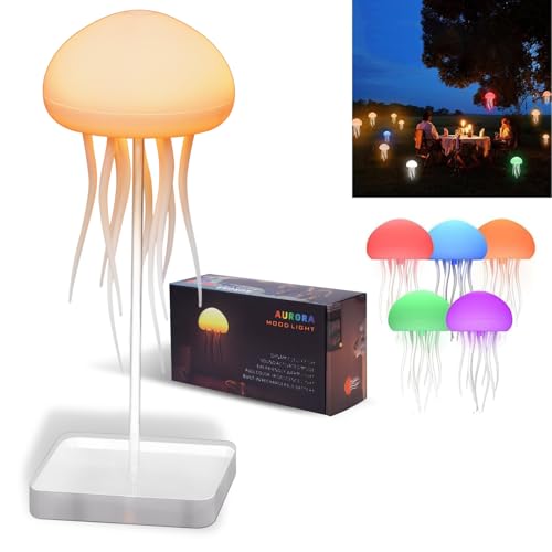 OKESYO LED Quallen Lampe, 17 Farben RGB Touch Quallenlampe, Jellyfish Lampe Led Quallen, Tragbare Aufladbar Quallenlampe Stimmungslicht für Zuhause Büro Weihnachten Halloween Geschenke (mit Sockel) von OKESYO