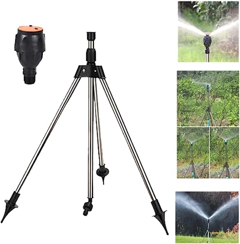 OKESYO Rasensprenger Große Flächen mit Stativ, Metall Regner Stativ, Auto Rotating Tripod Sprinkler, Garten Rasensprenger 360 Grad Sprinkler für Hof, Garten, Rasen von OKESYO