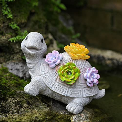 OKESYO Solar Gartenfiguren Schildkröte Gartendeko, Gartenfiguren & Gartenstatuen mit Sukkulenten und Leuchten, Wetterfest Gartendeko Schildkröte Figuren für außen, Garten, Terrasse, Rasen von OKESYO