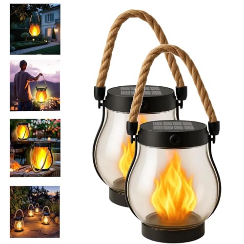 OKESYO Solar Laterne mit Tanzende Flammen, 2 Stück Solar Lampe Outdoor Hängend, Campinglampe Solar Garten für Außenbereich,Terrasse, Veranda, Balkon OKESYO Solar Laterne mit Tanzende Flammen, 2 Stück Solar Lampe Outdoor Hängend, Campinglampe Solar Garten für Außenbereich,Terrasse, Veranda, Balkon von OKESYO