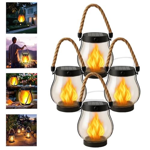 OKESYO Solar Laterne mit Tanzende Flammen, 4 Stück Solar Lampe Outdoor Hängend, Campinglampe Solar Garten für Außenbereich,Terrasse, Veranda, Balkon OKESYO Solar Laterne mit Tanzende Flammen, 4 Stück Solar Lampe Outdoor Hängend, Campinglampe Solar Garten für Außenbereich,Terrasse, Veranda, Balkon von OKESYO