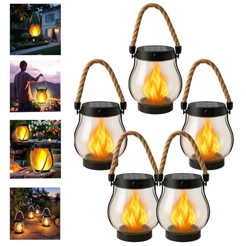 OKESYO Solar Laterne mit Tanzende Flammen, 5 Stück Solar Lampe Outdoor Hängend, Campinglampe Solar Garten für Außenbereich,Terrasse, Veranda, Balkon OKESYO Solar Laterne mit Tanzende Flammen, 5 Stück Solar Lampe Outdoor Hängend, Campinglampe Solar Garten für Außenbereich,Terrasse, Veranda, Balkon von OKESYO