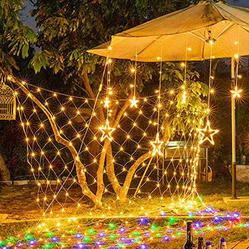 OKESYO Solar Lichternetz 1.5 X 1.5M 96Led, Außen Solar Garten Lichterkette Wetterfest, Lichterketten mit Fernbedienung mit 8 Modi, Lichternetz für Hochzeit Zuhause Schlafzimmer Garten Wanddekorationen von OKESYO